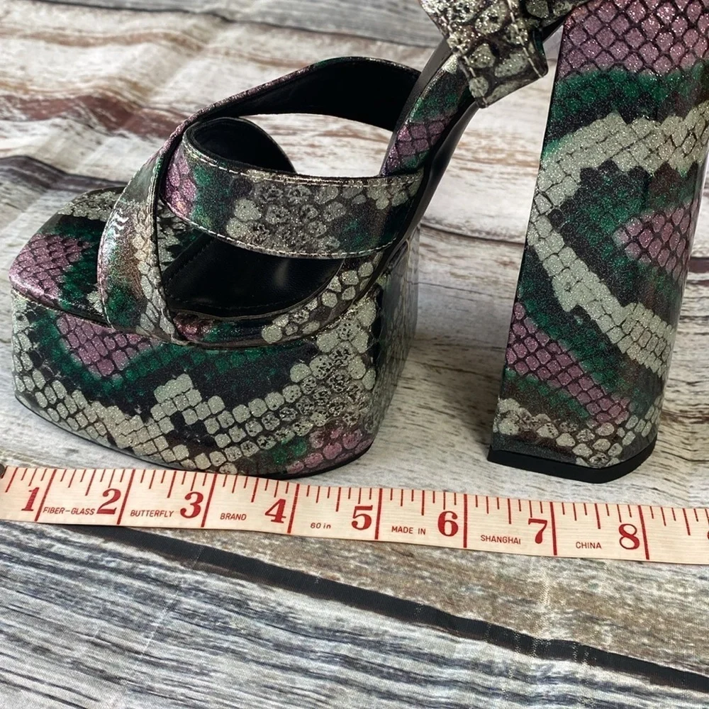 OMINE Women’s Platform 6.5” Heels – Purple/Silver/Green/Black – Size 6